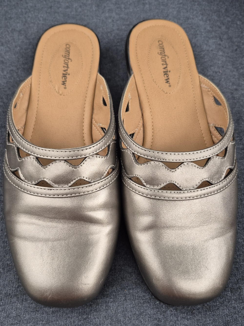 Comfortview Metallic Silver Slip-On Mule for Women